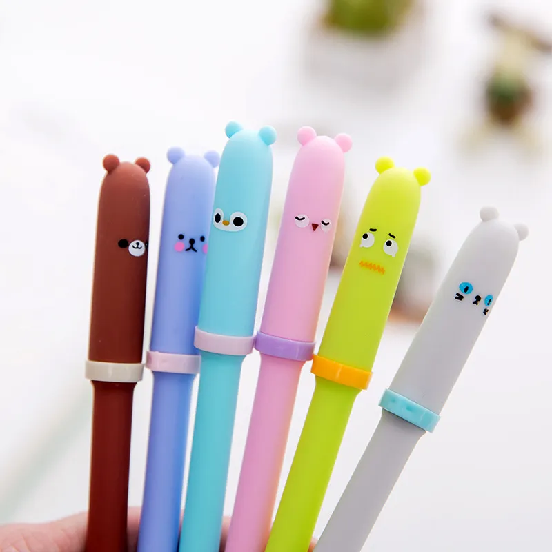 4 PCS/LOT GEL PEN 중립 펜 귀여운 곰 검은 LNK 펜 글쓰기 학교 사무실 편지지 사랑스러운 학생 공급 kawaii 선물