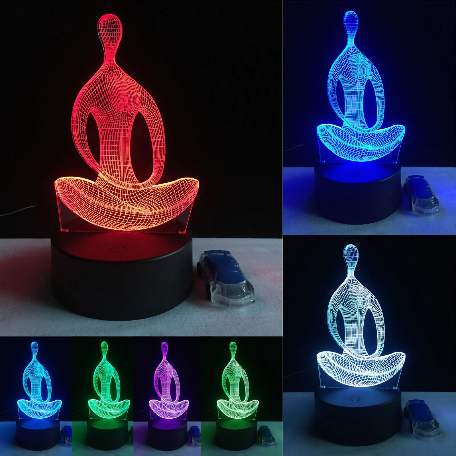 3d yoga meditation nattljus 7 färgförändring illusion ledd bordslampa xmas gåvor