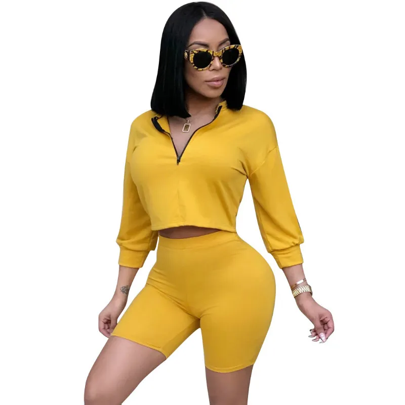 Sexig 2 stycke set kvinnor kläder gröda toppar bekväma shorts kostymer sommar höst outfits två bit matchande set casual tracksuit hot sale