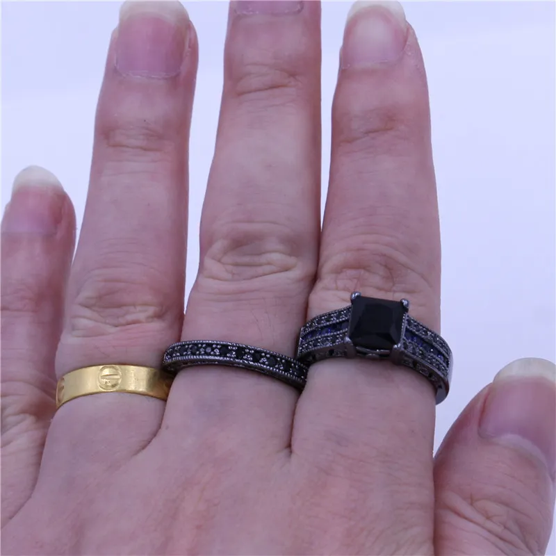 Старинные юбилей свадебные наборы кольца для женщин eA Циркон Cz черное золото заполнены женский обручальное кольцо модные аксессуары