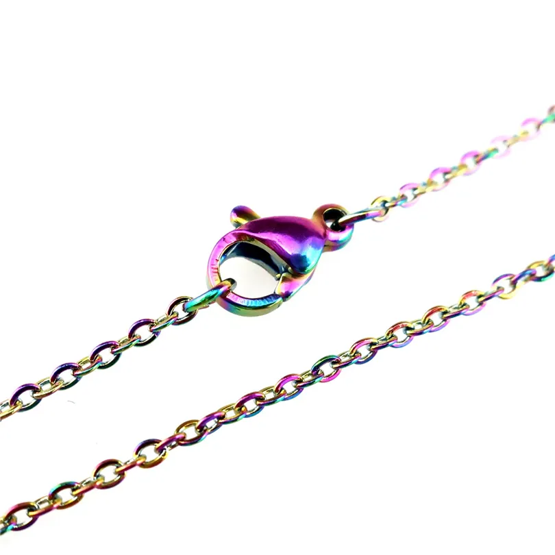 Collier chaîne de couleur arc-en-ciel de 1.6mm, chaîne en acier inoxydable de 18 pouces, 18 pouces, 20 pouces, 24 pouces, 28 pouces