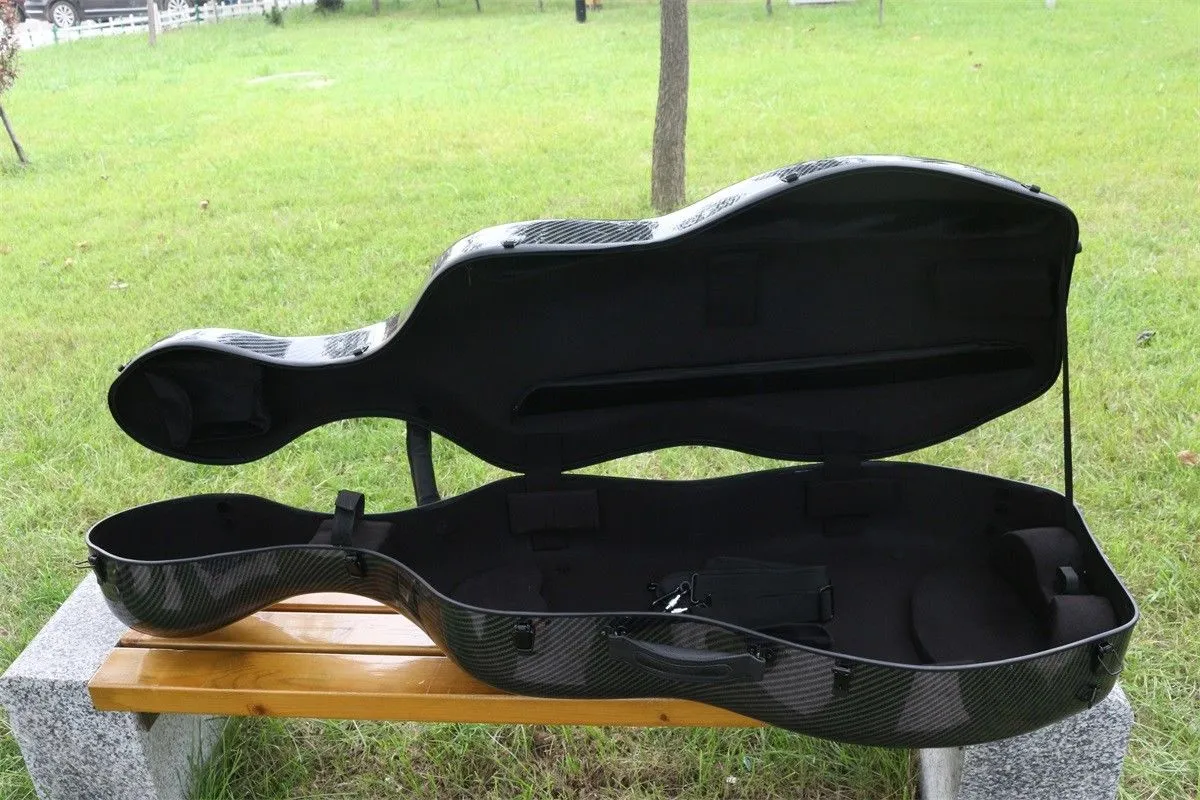 44 Electric Cello Case Mixed Carbon Fiber Stark ljus 37 kg Hårt fodral Svart färg Full storlek Hjul8404391