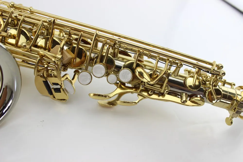 Märke Kvalitet Margewate Brass Nickel Plated Body Gold Plated Key Alto Saxofon Eb Sax med väska och tillbehör Gratis frakt