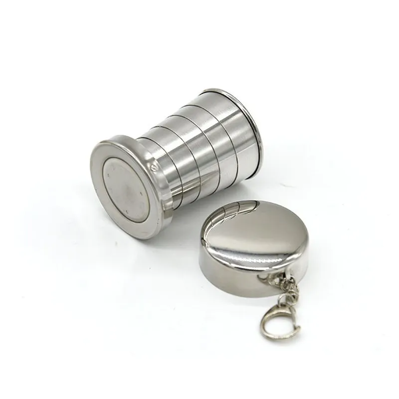 Hot Sale Stainless Steel Portable Outdoor Travel Camping Folding Foldable Collapsible Cup 75ml Metal Telescopic Keychain Mugs DHL Free