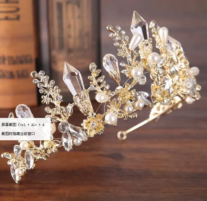 2022 High Quality Gold With Pearls Crystal Rhinestones HeadPieces Hair Sticks HairBands Crowns Wedding Tiaras Accessories Party Tiara Cheap