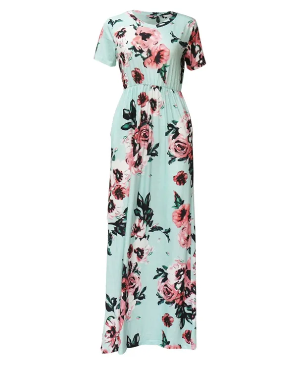 Dames Floral Print Korte Mouw Boho Jurk Avondjurk Party Long Maxi Jurk Zomer Sundress 5 stijlen