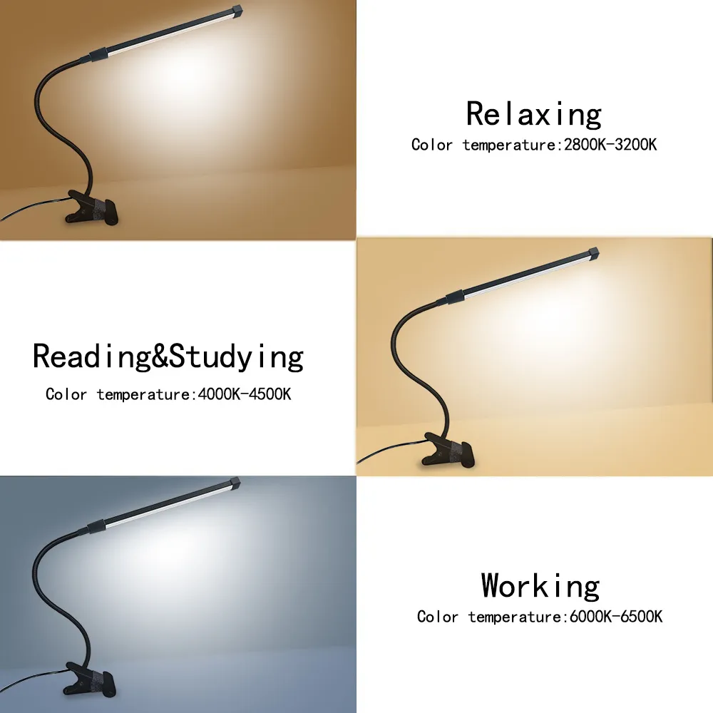 lámpara de escritorio led con clip flexible 6-8W alto lumen Led 8 niveles regulable lámpara de es