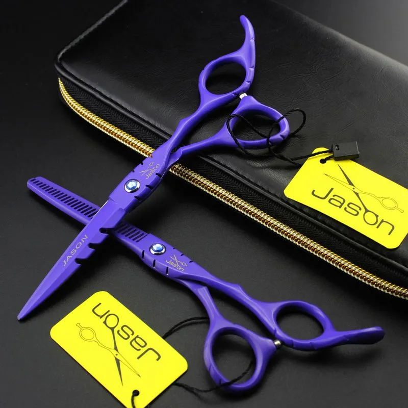 Livraison gratuite JASON HD-24 laque violette 5.5 pouces/6.0 pouces ciseaux de coupe/amincissement de cheveux, ciseaux de cheveux 6CR 62HRC