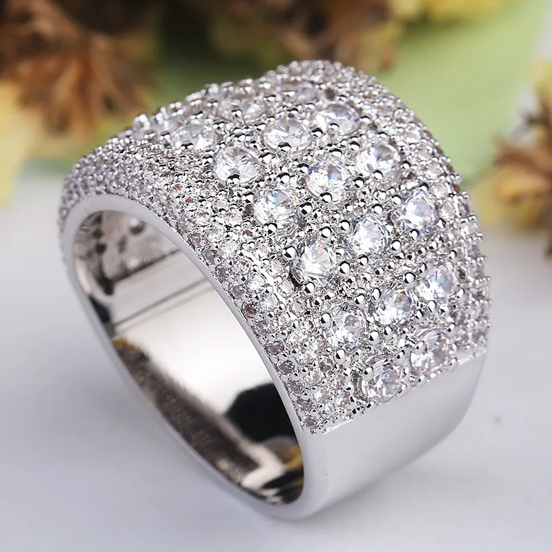 Mens Silver Diamond Stones Ring Hoge kwaliteit mode bruiloft verlovingsringen voor vrouwen