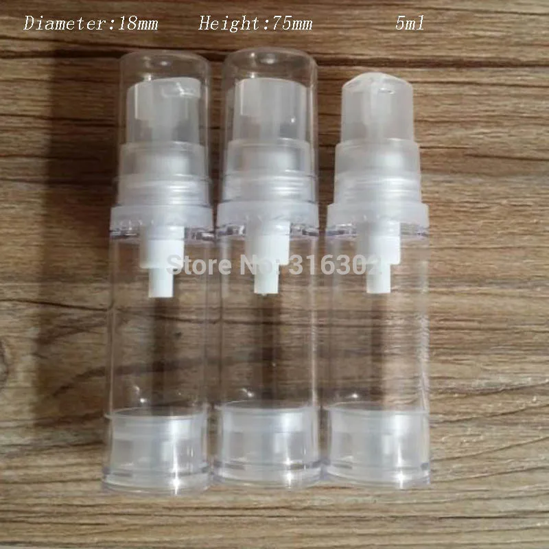50 x 5 ml vide Mini bouteille de pompe de Lotion sans air clair avec bouchon 5cc Portable Airelss shampooing crème conteneurs 18*75mm