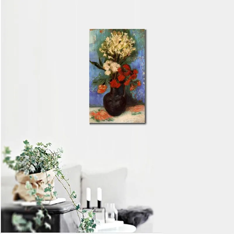 最短当日出荷 手描きのキャンバスアートヴィンセントヴァンゴーグ絵画壁の装飾のためのカーネーションと他の花と花瓶 スペシャルブランドグッズ Vegasaaron Com