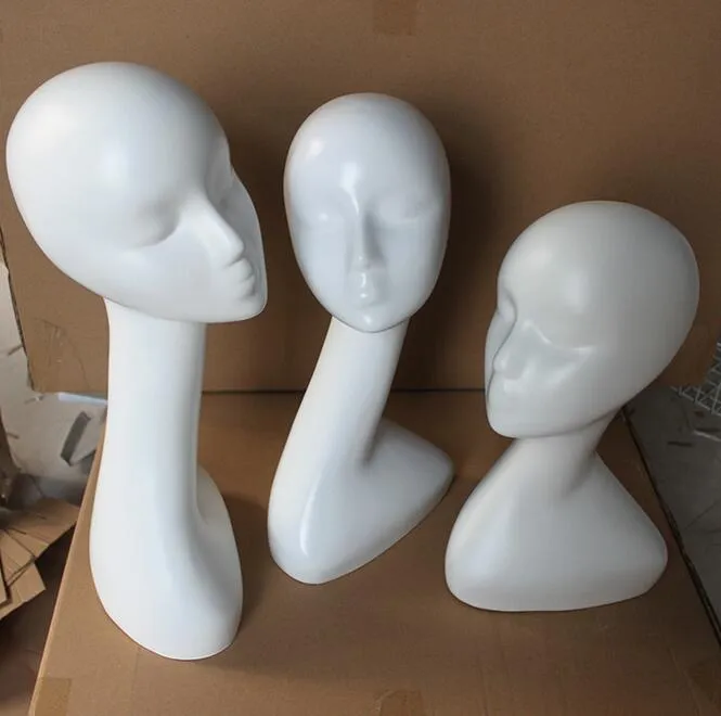 Gloss White Female Manneopins Head Long Neck Model Head Hair Displayer för Wig Hat Scarf utan makeup9148985