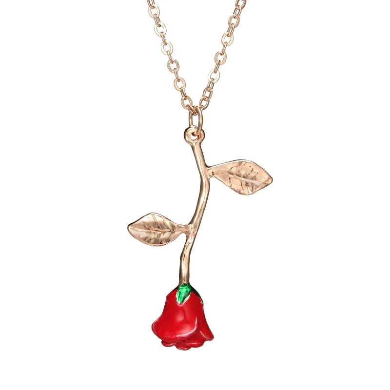 Rose Fleurs Pendentif Colliers Pour Femmes Or Argent Plaqué Alliage Lien Chaîne Sautoirs Collier Bijoux Saint Valentin Cadeau