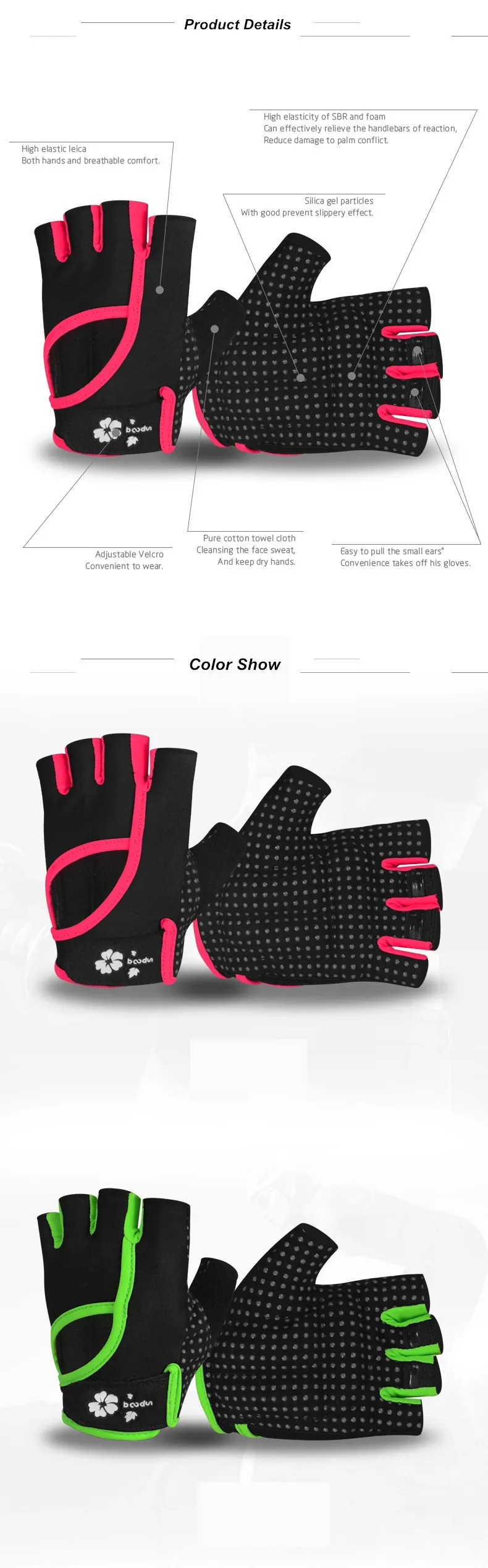 BOODUN New Women's Gym Training Gloves Anti Slip Dumbbell Barbell Sports Gloves Crossfit Girls Fitness Yoga Bowling Groves Weight Lifting