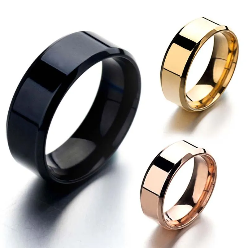 Simple Stainless Steel Ring band finger Silver Rose Gold Black couple rings for Women Men Fashion Jewelry Gift