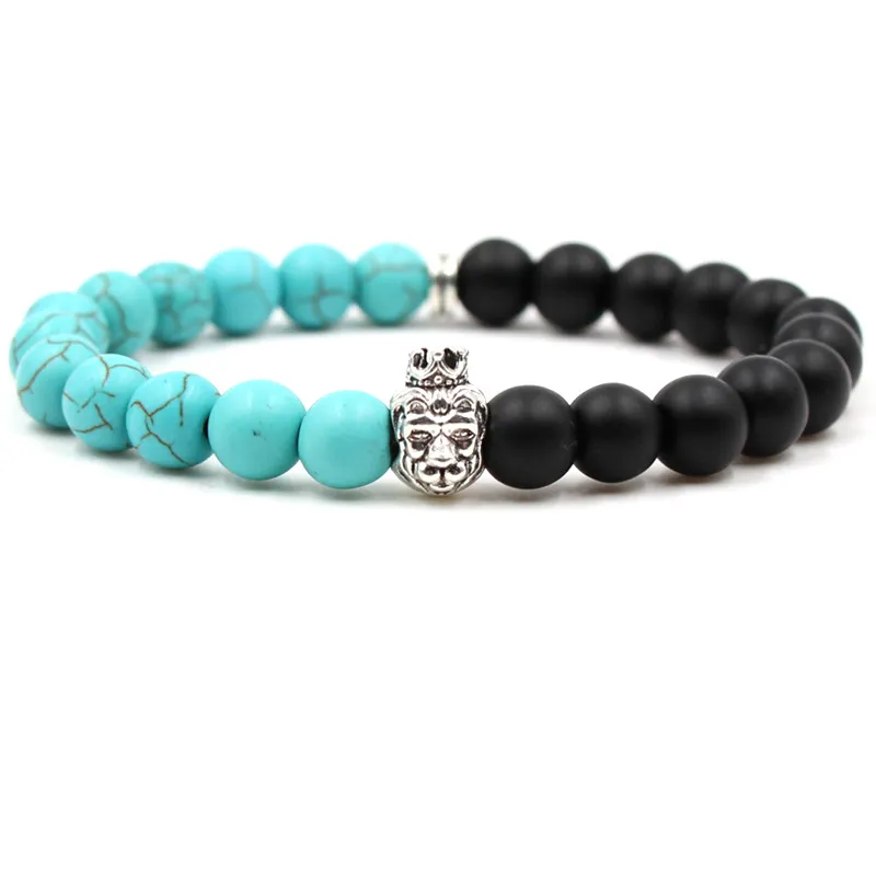 Bracelets énergétiques En Pierres Naturelles - Lot De 2 (agate Noire Et Turquoise Bleue), Perles 8 Mm, Extensible - Cadeau Pour Couple, Ami(e)