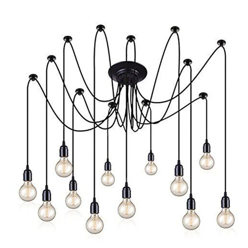 Aranha Lâmpada Do Teto Luminária DIY E27 Edison Lâmpada Lustre de Iluminação de Metal Pendurado Luzes Pingente Retro Chique Drop-luz para Sala de estar