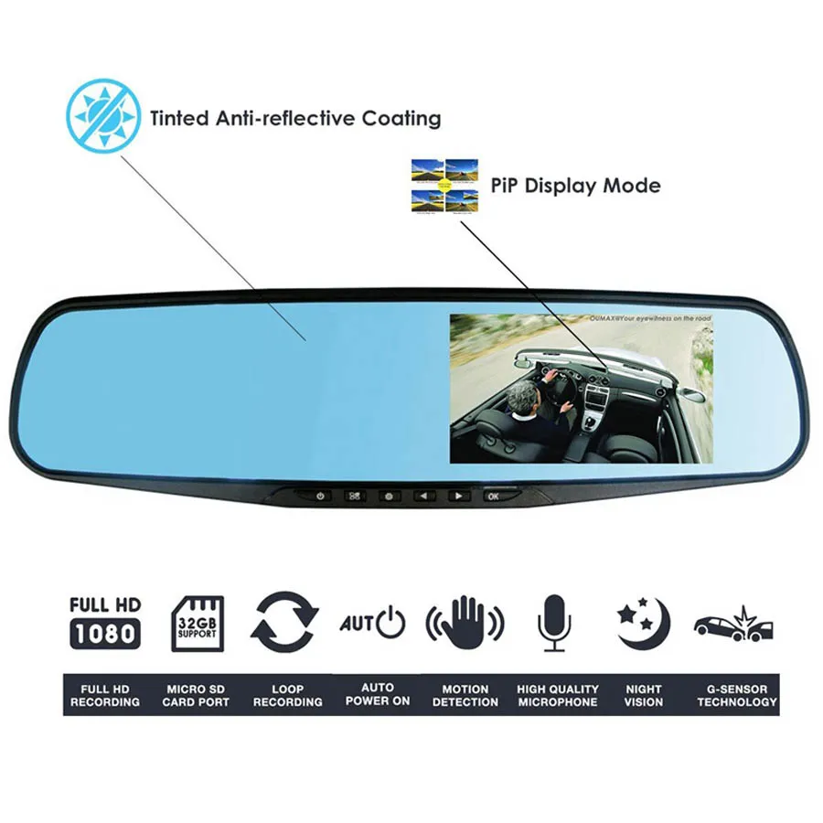 Dual Lens Car Camera Achteruitkijkspiegel Full HD 1080P Auto DVRS Auto DVR Night Vision Parking Video Recorder Registrator Dash Cam