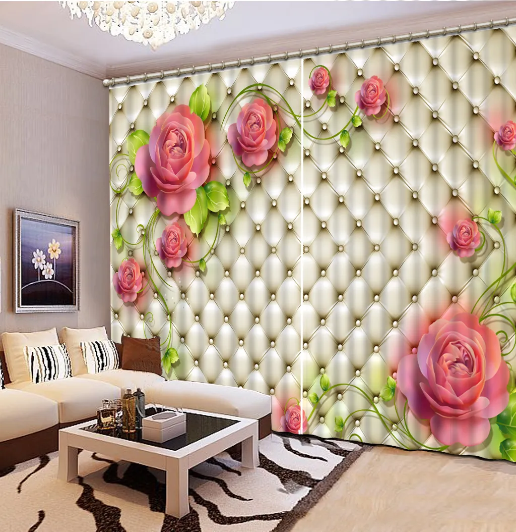 ヨーロッパのスタイルカスタマイズ3Dウィンドウカーテン写真遮光ソフトバッグ花のカーテン寝室のリビングルームカーテン