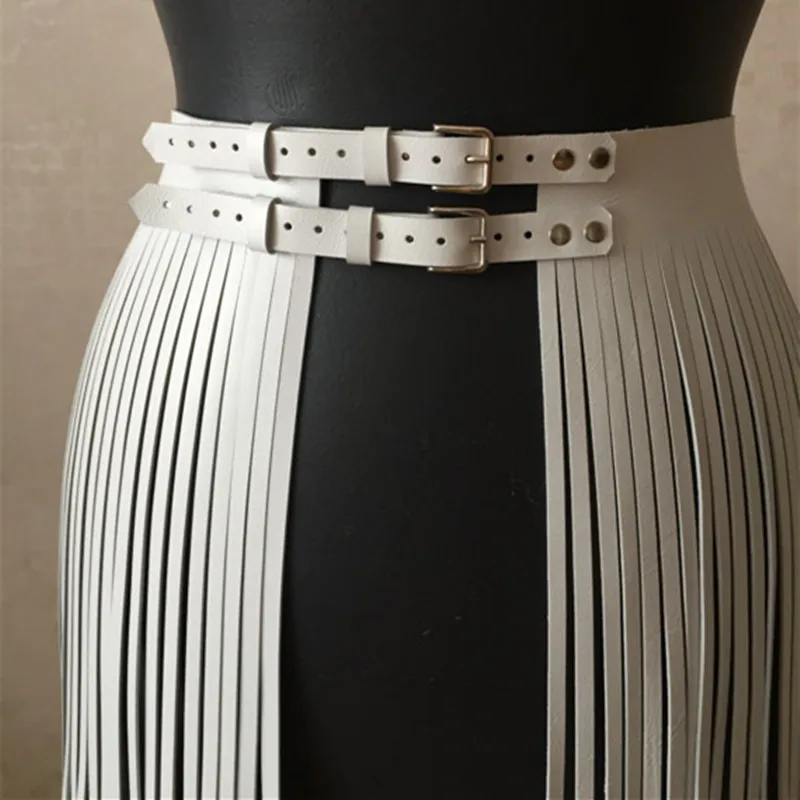 White leather tassel skirt hotsell