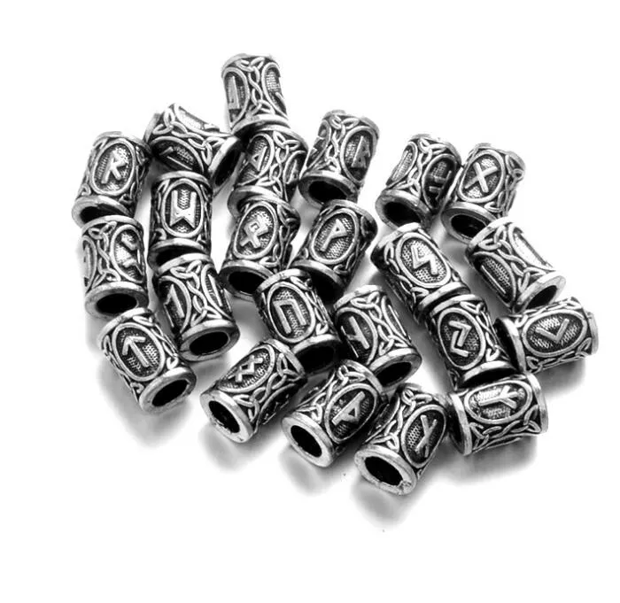 24 pezzi Top Silver Norse Vichinge Runes Chanms Resurmenti perle braccialetti collana a sospensione barba o capelli vichinghi rune kits9427591