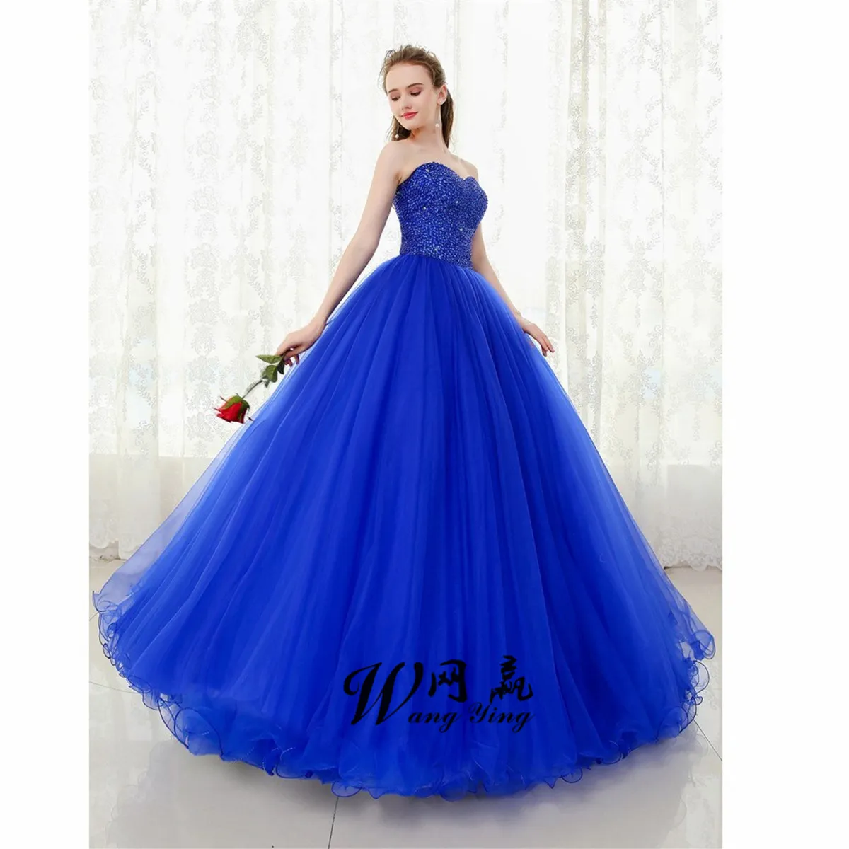 2018 Custom Made Sweetheart Tulle Floor Length Beads Sequins Ball Gown Royal Blue Quinceanera Dress Prom Dresses From Wangying88 118.6 DHgate.Com