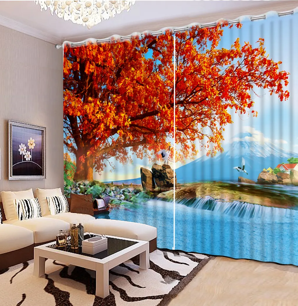 Personalizar as cortinas brancas para a sala de estar Photo Maple paisagem 3d estereoscópico cortina blackout padrão
