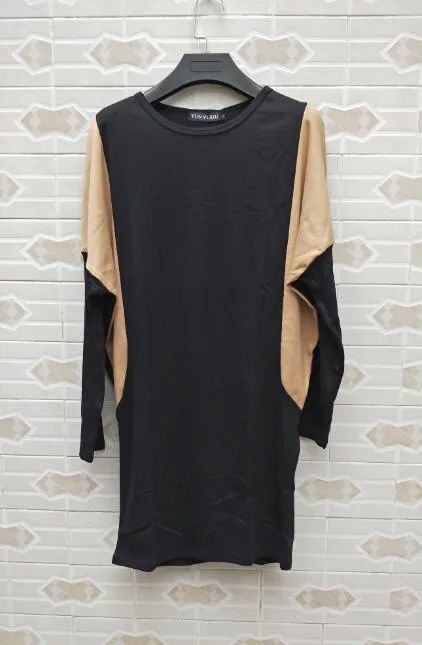 New Spring Autumn Europe Vestidos Women's Plus Size T-shirt Dress Patchwork Bat-wing Long Sleeve Long Tops Dresses C3308