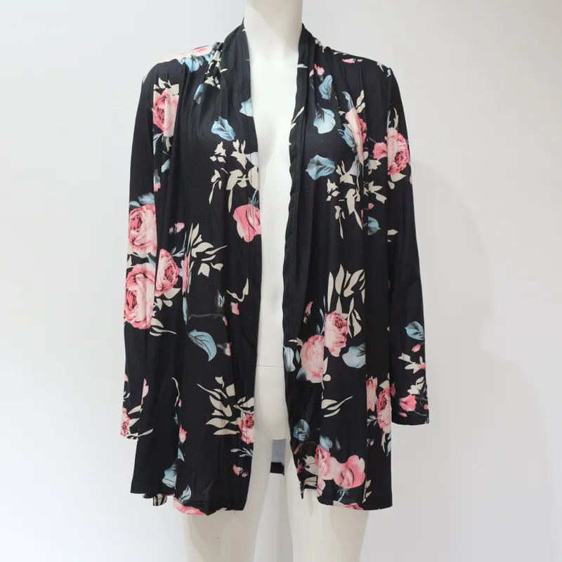 Spring Floral Women Cardigan Lapel Neck Fashion Flower Printed Top Casual Long Sleeves Thin Top Clothing For Sales