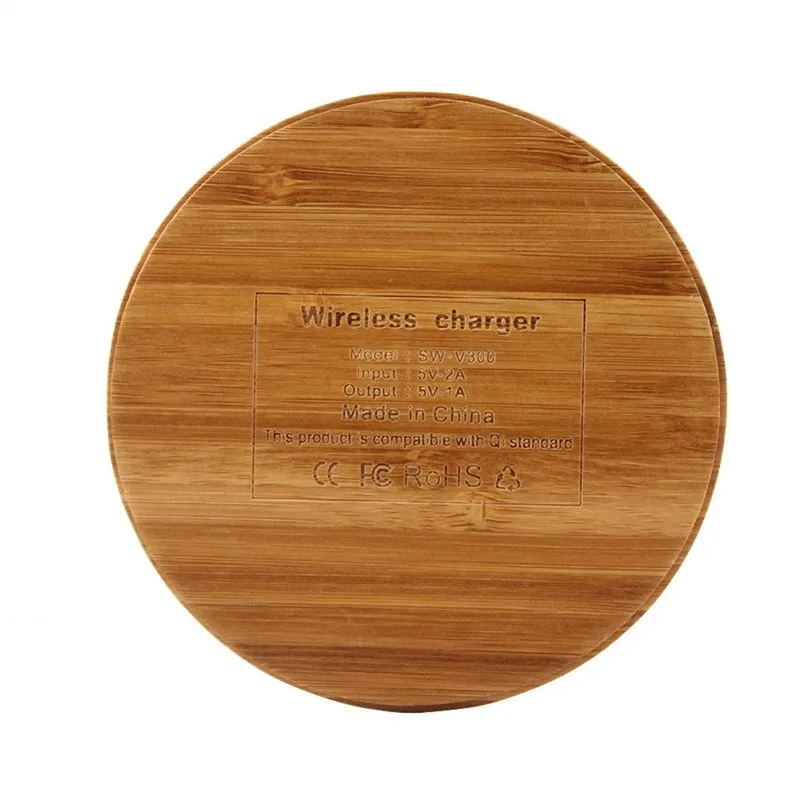 Round Bamboo Wooden Qi Wireless Charing Charger Pad Power Fast Charger For Samsung iphone All Qi-enabled Devices Free DHL