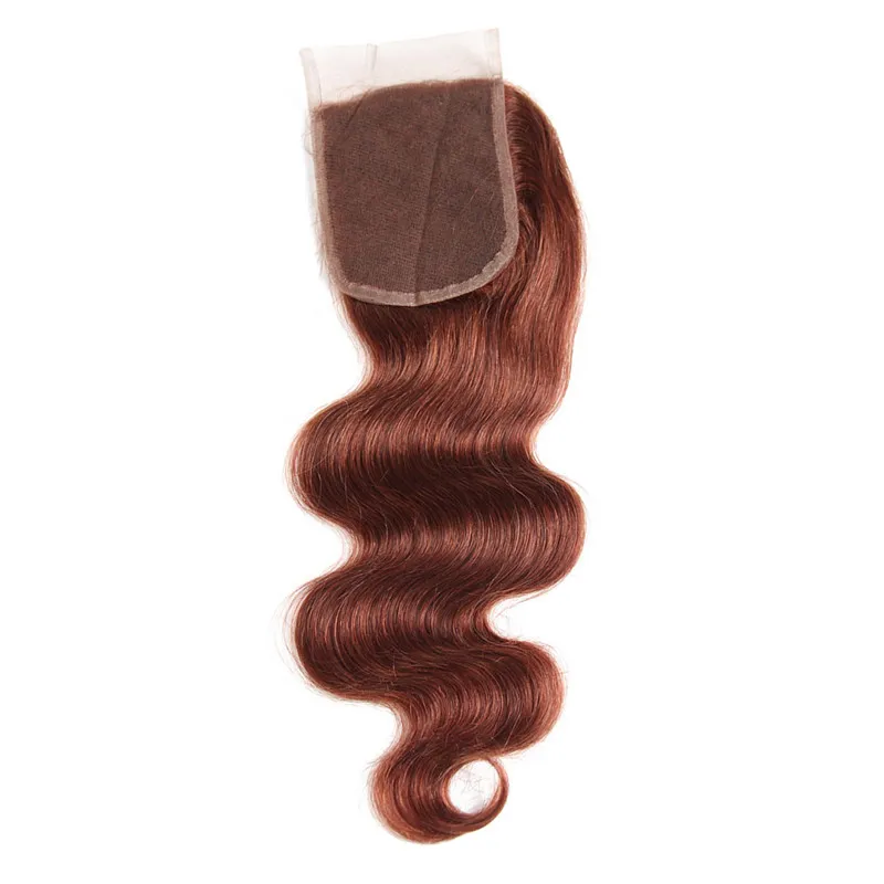 Colored Auburn Virgin Indian Human Hair Bundles with Closure Body Wave #33 Dark Auburn Weaves 3 Bundle Deals with Lace Closure 4x4