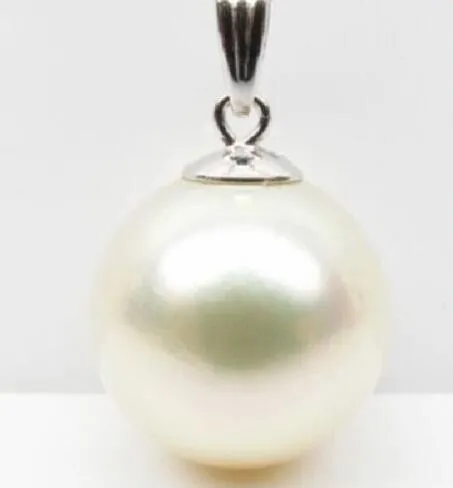 1516MM NATURAL SOUTH SEA WHITE PERFECT ROUND Shell PEARL PENDANT 14k WHITE GOLD2797059