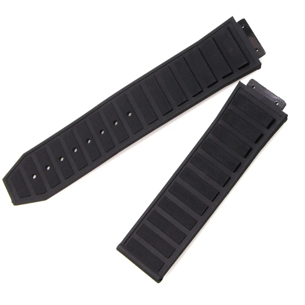 26mm x 19mm Convex Watchband Silicone Rubber Strap for HUB Replacement Watch Band Steel Buckle Belt Resin Wrist Bracelet Black226W