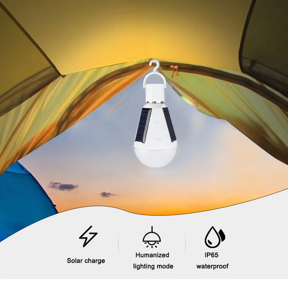 Portable Intelligent 7W 12W LED Lampe solaire AC85-265 Bombillas LED E27 Lampe solaire rechargeable IP65 Camping Éclairage de secours