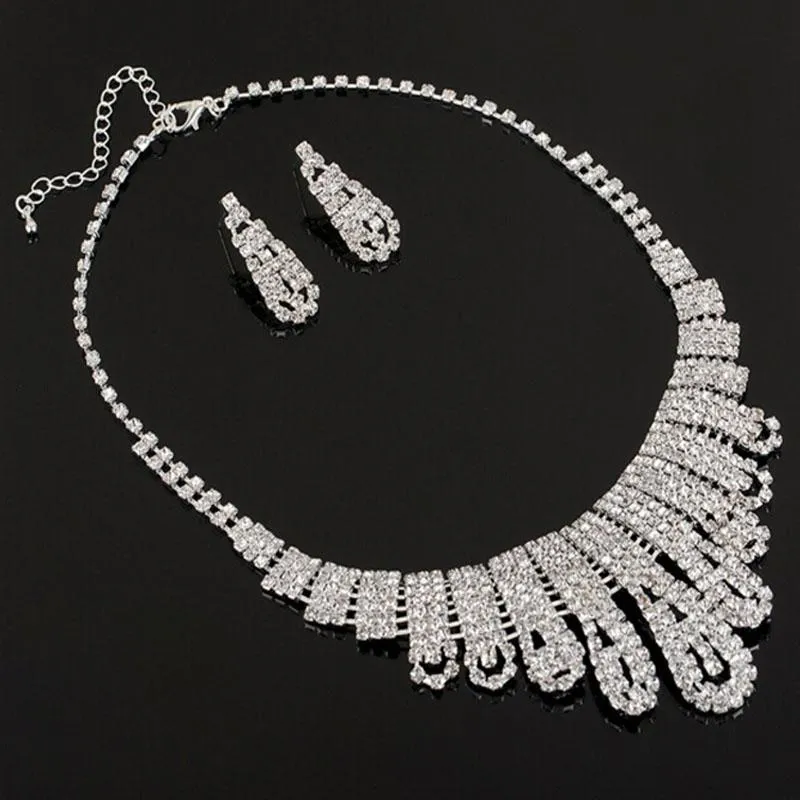 Set da 2 pezzi Collana di cristallo da sposa Strass bianchi Mosaico Abito da sposa Gioielli Orecchini da donna Collana Set Accessori