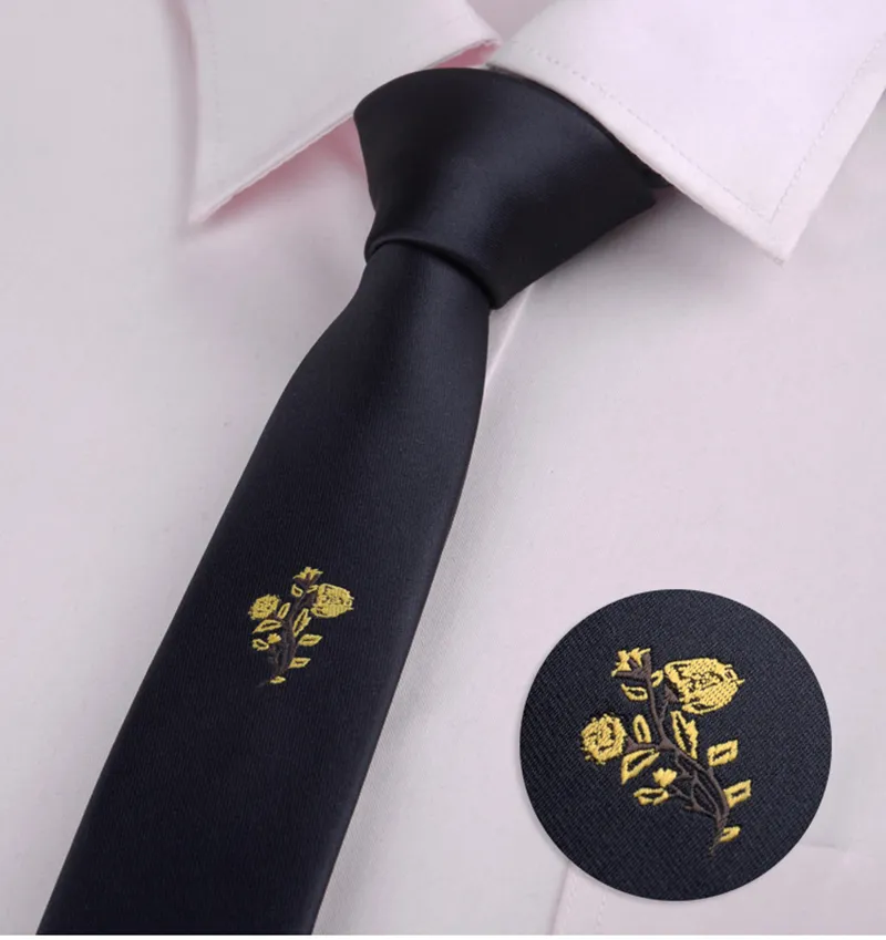 Mode Mens Classical Cartoon Animal Bee Butterfly Beard Broom Skinny Polyester Neck Bands broderi Black Casual Tie214b