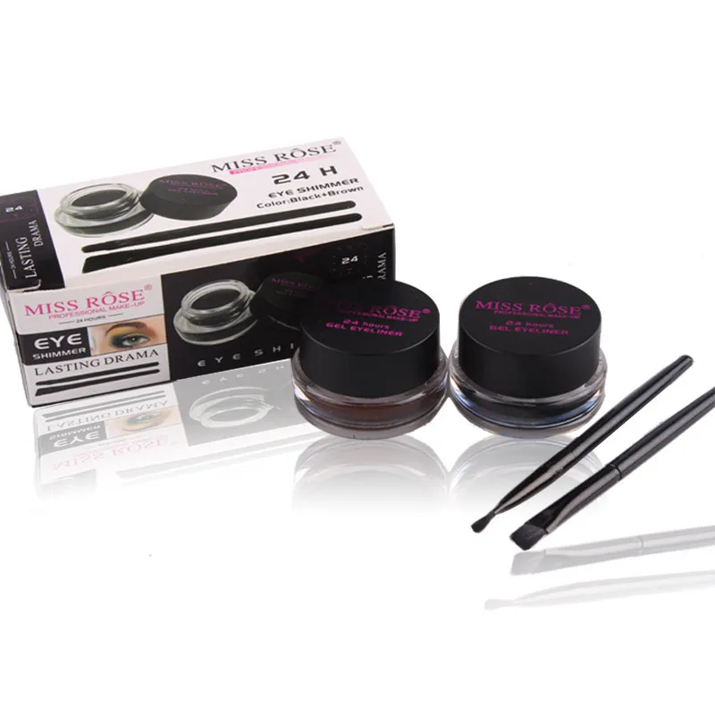 Fashion 2 in 1 Brown + Black Gel Eyeliner cream Make Up Water-proof And Smudge-proof Cosmetics Set Eye Liner Kit in Eye Liner Makeup bea510