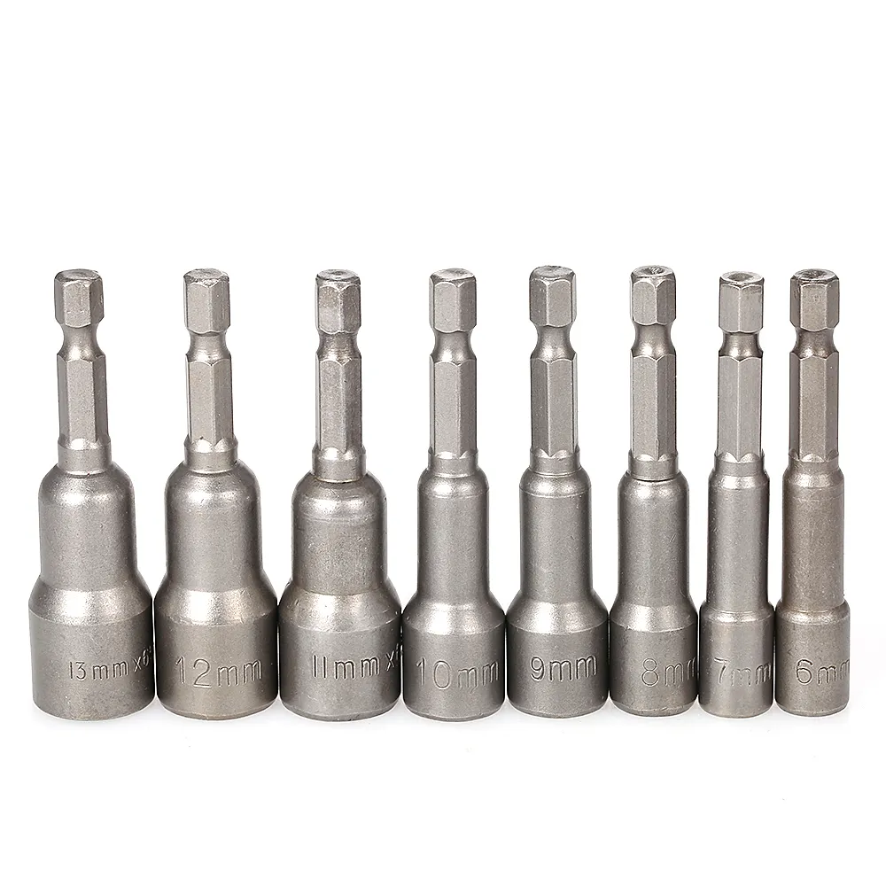 Freeshipping 8PCS / Parti 6-13mm Pneumatisk Stark kraftmagnetmutter Driver Borrbitar Set 65mm 1/4 "HEX Shank Metrisk Socket Skiftnyckel