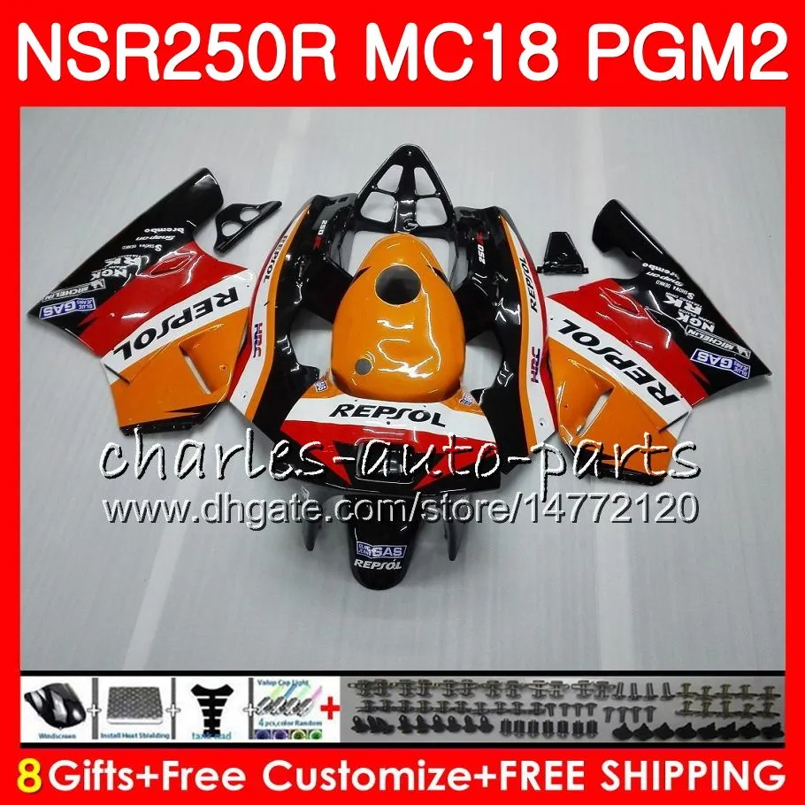 Kropp för Honda NSR 250 R MC18 PGM2 NSR 250R NS250 NSR250R 88 89 78HM.7 MC16 NSR250 R RR Repsol Orange NSR250RR 1988 1989 88 89 Fairings Kit