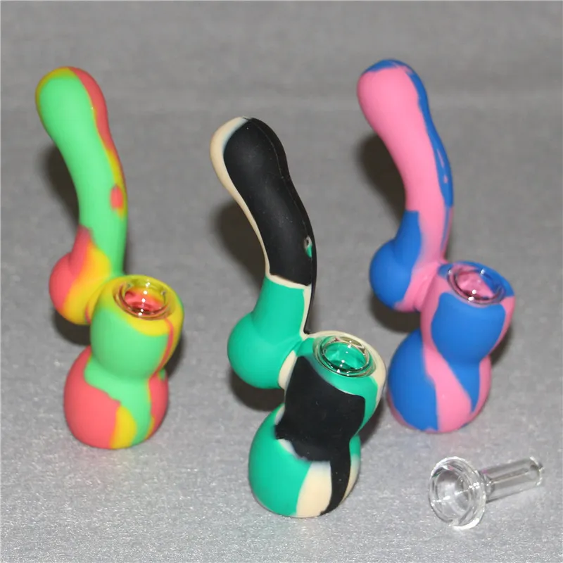 Creative Design Silicone Tobacco Smoking Pipes Mini Water silicone Hookah Bong Multi Colors Portable silicone dab oil rigs with glass dishes