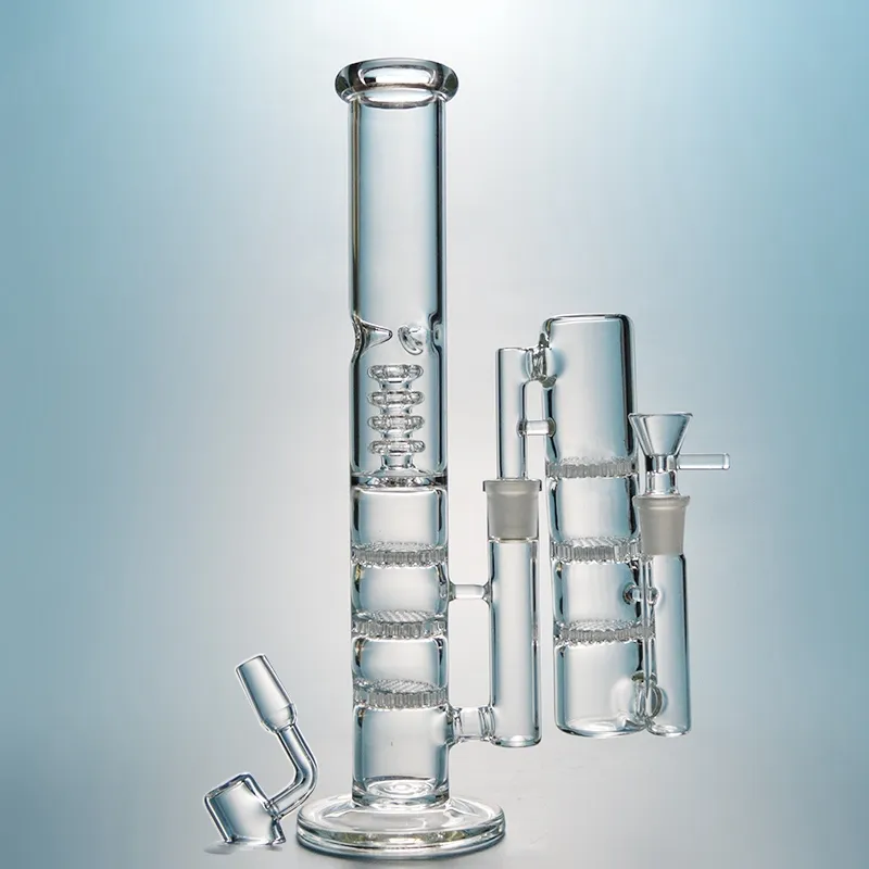 Tube droit clair Bongs en verre Triple peigne Percolateur Huile Dab Rigs Cage à oiseaux Perc Bong Conduites d'eau 18mm Joint Avec Bol