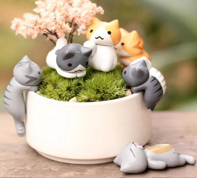 6 szt / set Cute Cartoon leniwy kotów do mikro krajobrazu kotek Microlandschaft Pot Narzędzia Kultura Ogrody Dekoracje