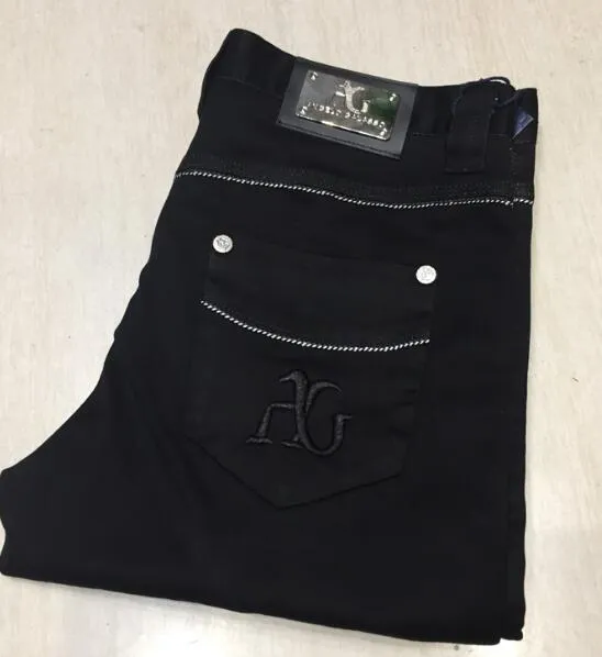 A * G Jeans Männer Neue Stil Mode Nähen Einfache britische Komfortable Gestickte Hose Schwarz