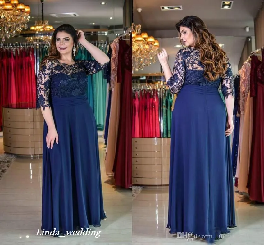 2019 mangas meios mãe da noiva Vestidos Lace Appliques Long Formal Mindmother Noite Festa de Casamento Olhados Vestido Plus Size Custom Feito