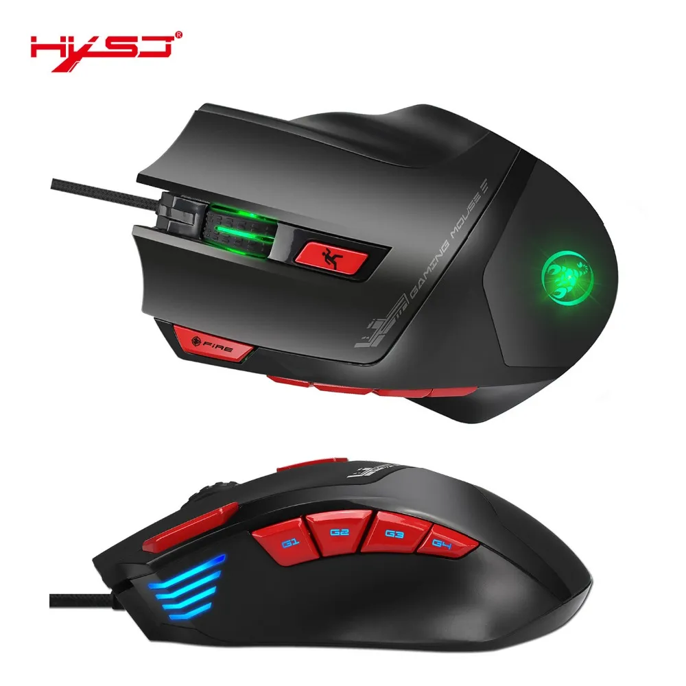 Hxsj s800 LED-mus för dator 9 nycklar 6000dpi Mekanisk makron Definition Gaming Mouse Keyboard Möss för PC Laptop Gamer