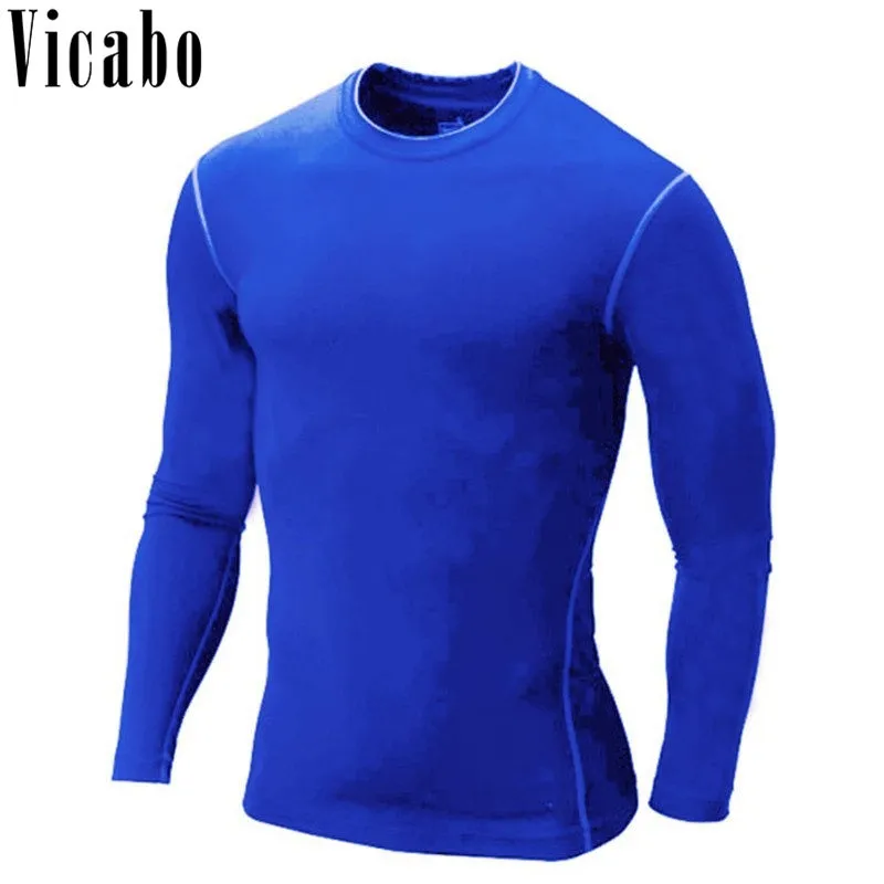 Vicabo Men Kompressionskjorta 2018 Snabbtorkande O-Neck Långärmad T-shirt Solid Fitness Slim Shirts