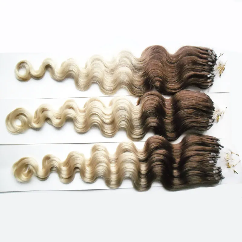 T2 / 613 Brasiliansk kroppsvåg Hår Ombre Micro Loop Ring Hårförlängning Blond 300s Micro Link Hårförlängningar 300g