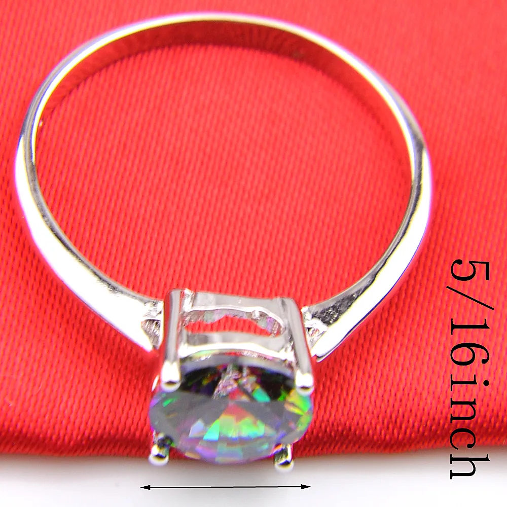 Gioielli Luckyshine Donna Rotondi Arcobaleno Topazio mistico Anelli con pietre preziose Anelli di fidanzamento in argento 925 con zirconi arcobaleno # 7 # 8 # 92705