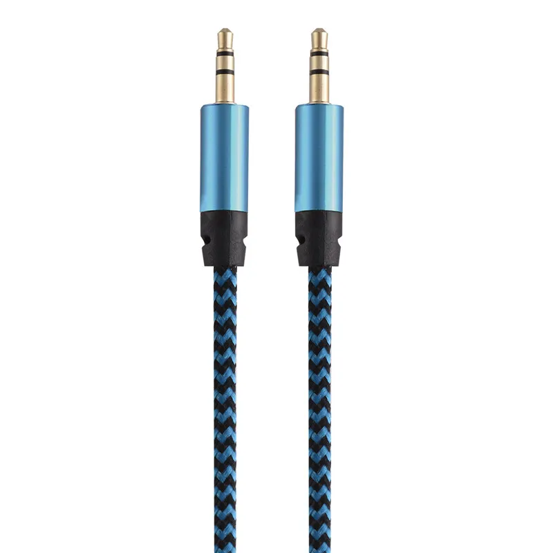 AUX Extrenting Cable Nylon مضفر 3ft 1M سلكية سلكية المقبس الاستريو مقبس 3.5 ملم الذكور للهواتف المحمولة