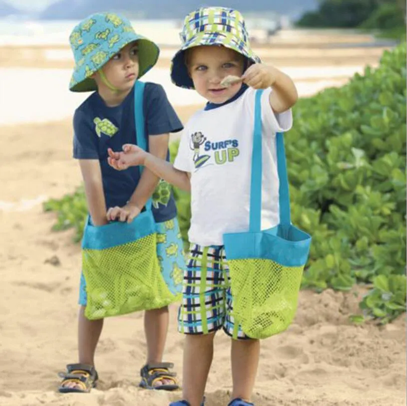 Enfants enfants jouets de plage recevoir sac fourre-tout en maille bacs à sable sacs de sable organisateur loin sable enfant stockage coquille filet sable loin pochette jouet